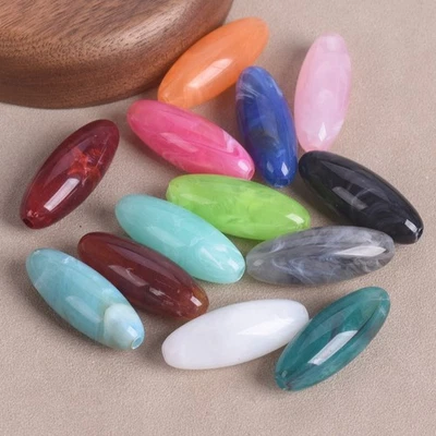 20pcs Rugby Oval Shape 31x12mm Resin Plastic Loose Beads For Jewelry Making DIY - Photo 1/4