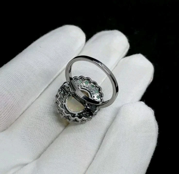 Anillo de compromiso NATURAL ÓPALO DE FUEGO ÓPALO ETÍOPE 6_7US 925SILVET Foto 3 de 4