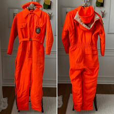 Vintage 70s Fleetwood Sportswear Blaze Orange Insulated Coveralls Snowsuit M