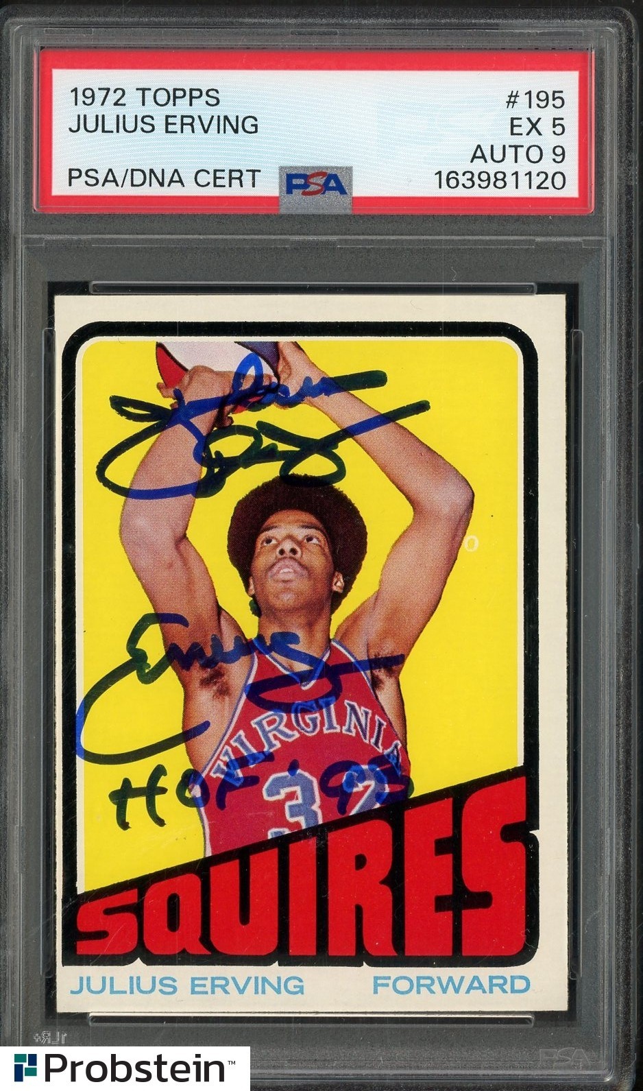 Julius Erving Dr. J HOF Signed Autograph Auto 1972 Topps Rookie Card 195 PSA 5