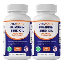 Vitamatic Pumpkin Seed Oil 2000mg 360 Softgels 2x180ct Prostate Urinary Health