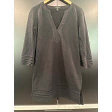 J. Crew Black Slub Cotton Eyelet Lace Trim Tunic Dress Split V-Neck Small
