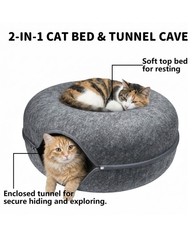 Large Felt Cat Cave Bed Tunnel Donut Washable Cat Bed For Big Cats up to 45 lbs