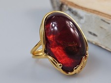 Red gold ring 925 Handmade Genuine gemstone Red Amber ring Adjustable