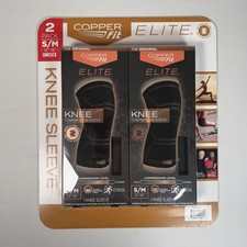 Copper Fit Elite Knee Compression Sleeve Knee Brace 2-Pack Black Small/Medium