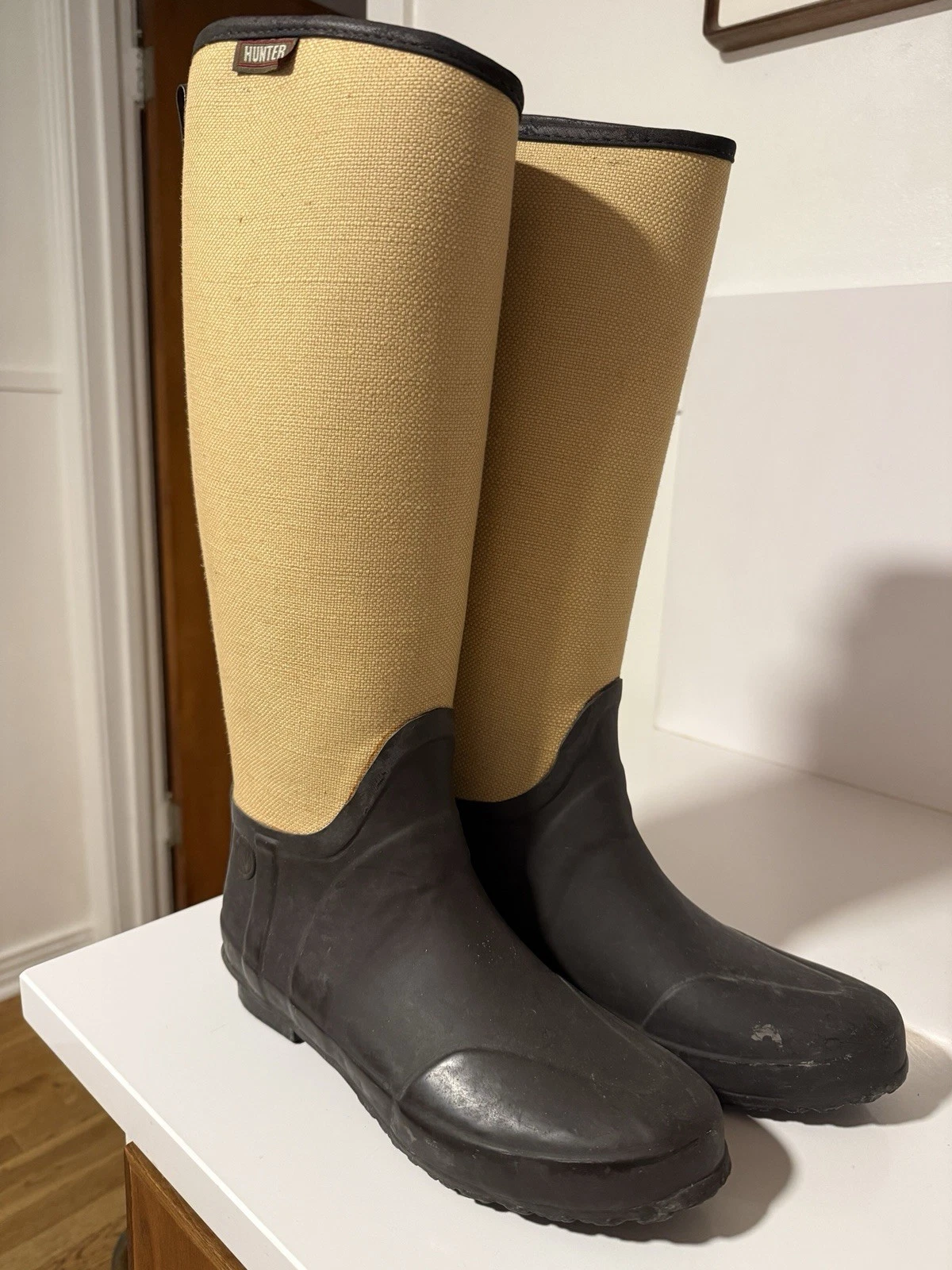 Hunter regent St James Rubber Tan Canvas Rain Boots Size 8F EU 40