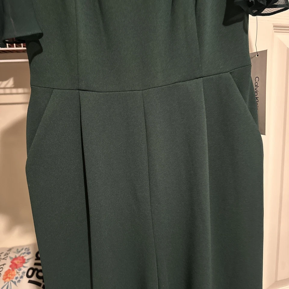 MONO LARGO MALAQUITA CALVIN KLEIN CHIFÓN MANGA PLANA, TALLA 4 NUEVO CON ETIQUETAS Foto 3 de 4