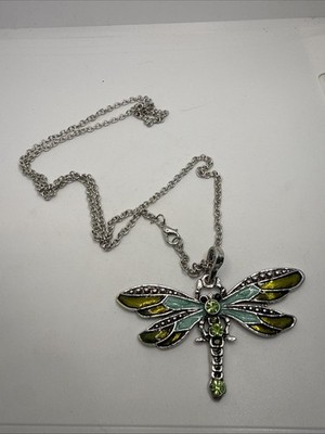 Beautiful Enamel And Crystal Dragonfly Necklace