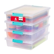IRIS USA 6 Qt. Craft Storage Bins with 6 - 4 Pack, Clear/Seafoam Blue