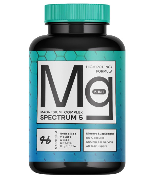 Spectrum 5 Magnesium Complex 500mg 5-in-1 Glycinate Citrate Malate 72 Minerals