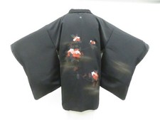 JAPANESE KIMONO BLACK HAORI COAT BLACK 77cm 2 ft 6 in PURE SILK EE7826