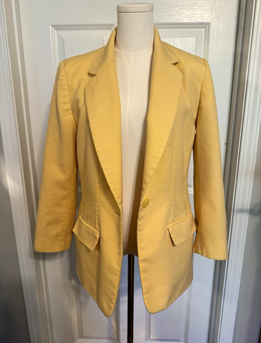 Pendleton Women’s Yellow Lined Long Wool Blazer Jacket Button Front Size 8
