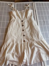 Emma & Michele Midi Sweetheart Sun Dress Womens Sz XL Ivory Linen Blend Buttons