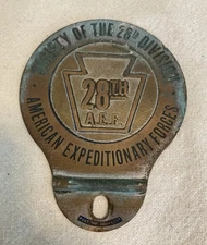 Vintage U.S. Army 28th AEF Infantry License Plate Topper Ww1 Original Auto Car