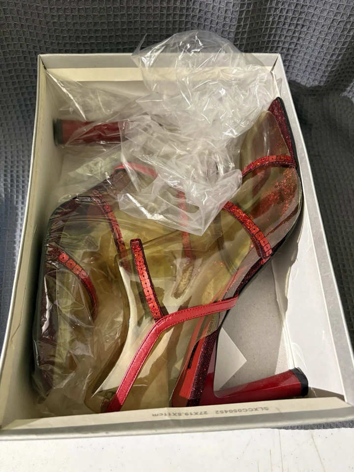 Zapatos de salón rojos súper sexy Nine West talla 9M con tiras lentejuelas cuero gabelle Foto 2 de 4