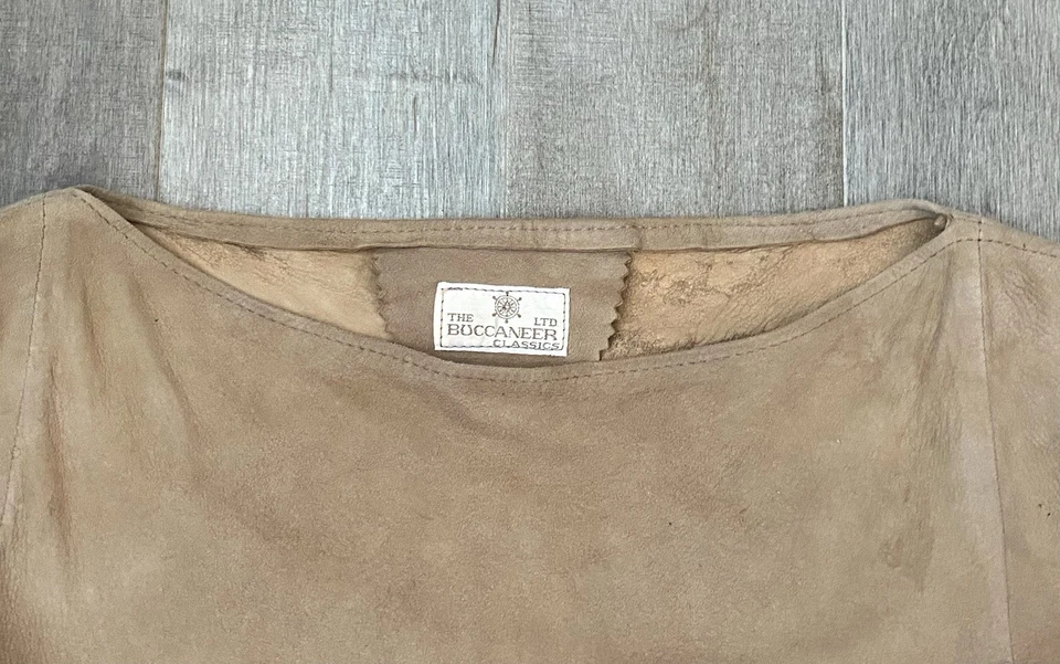 Camisa De Colección Única Para Hombres S/M Gamuza Tostada Renacimiento Pirata Cuello Barco SS Hecha a Mano Foto 4 de 4