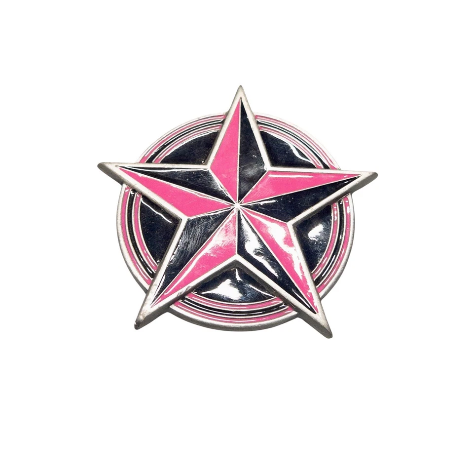 De colección Y2k Rockstar Hebilla Cinturón Western Rock Skater Rosa Y Negro Motociclista Foto 3 de 4