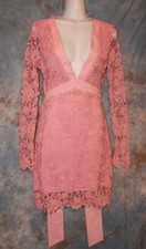 Womens Pink Lace Long Sleeve Dress Size 2 Small excellent