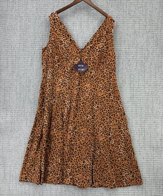 AVA & VIV A-Line Dress Womens Plus Size 2X Brown Black Sleeveless Animal Print
