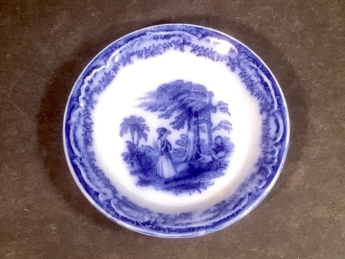 Antique English Flow Blue and Gold Butter Pat c.1800’s