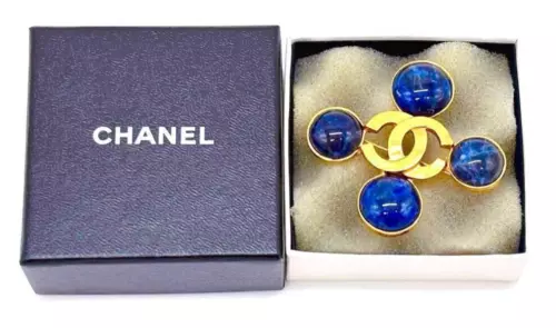 CHANEL Color Stone Coco Mark Brooch GP 95A Vintage Auth