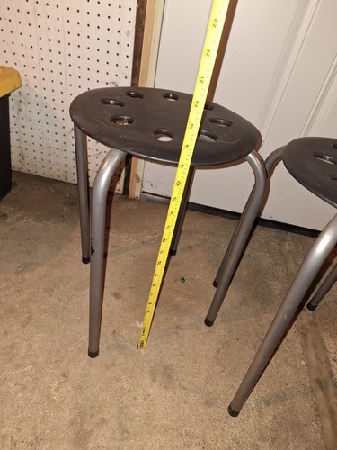 Pair Of 17" X 11.5" Stackable Black Metal Stools - Picture 7 of 10