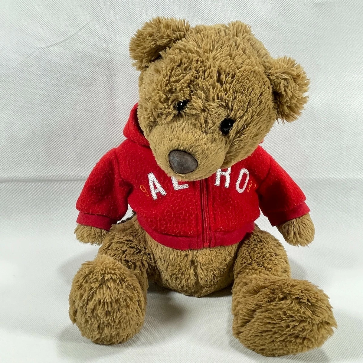 Aeropostale BROWN TEDDY BEAR WEARING RED ZIP UP HOODIE Stuffed Animal PLUSH  TOY