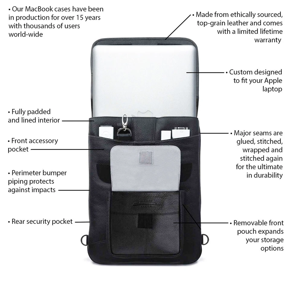 MacCase Premium Leather 13" MacBook Pro Shoulder Bag Case | L13FJ - Image 3 of 4