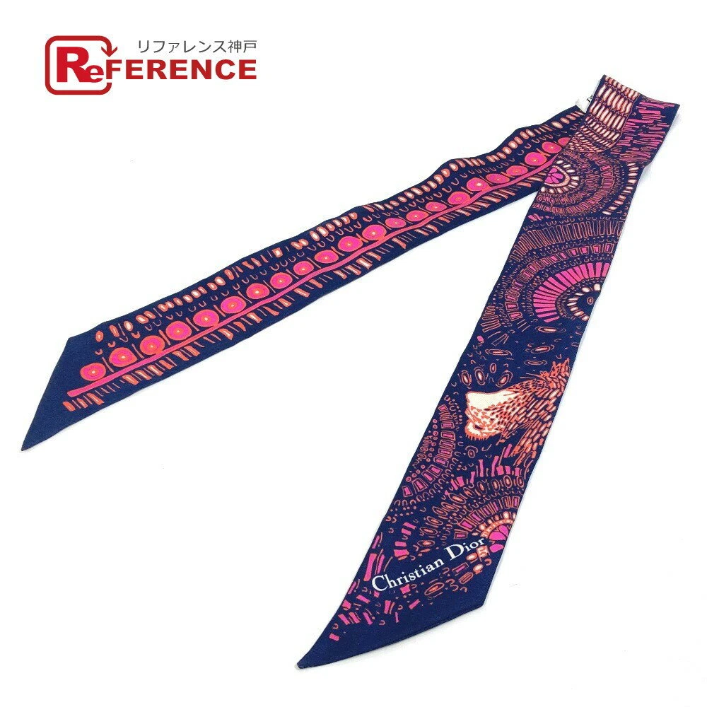 Foulard Dior Mitzah 98cm 38′′ 6cm 2′′ rectangle soie logo rose marine