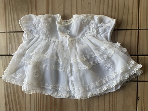 Vintage 1972 Baby Girls Dress Hottex Age 0-3 Months White Lace Rare!