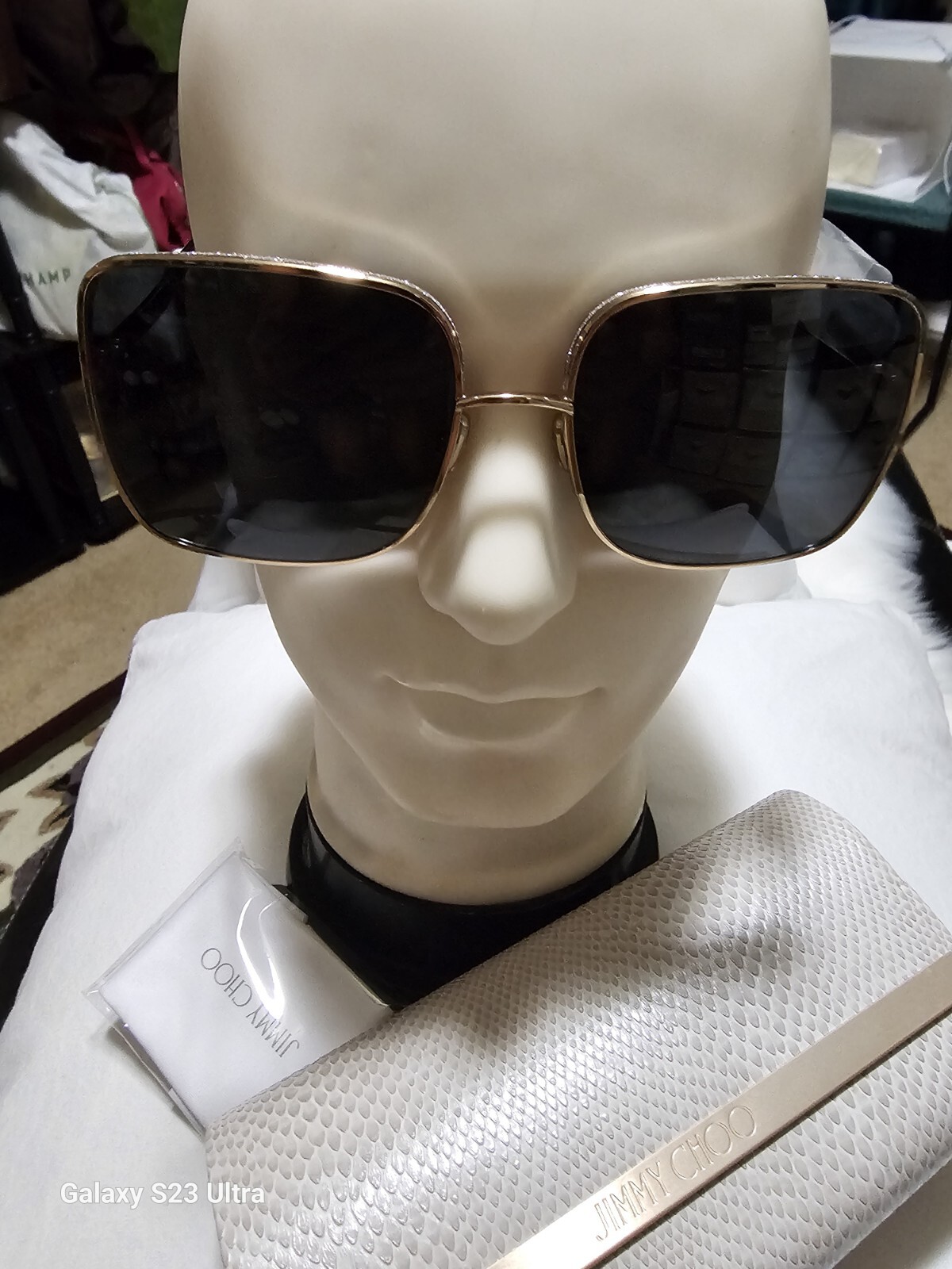 Jimmy Choo Aliana 59mm Square Sunglasses Polished metal frames and glittering image 2