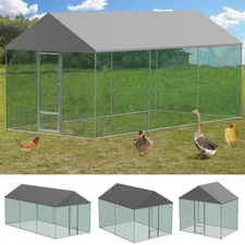 Metal Chicken Coop Outdoor Walk-in Hen House with Full Roof Cover Lockable Door