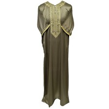 Men Moroccan Olive Green Short Sleeves Thobe Jubba Kandora Dishdasha
