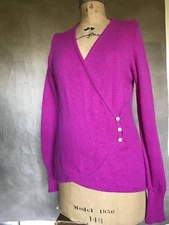 Womens Hot Pink Angora Sweater RHINESTONE BUTTONS Long Sleeve Charter Club L