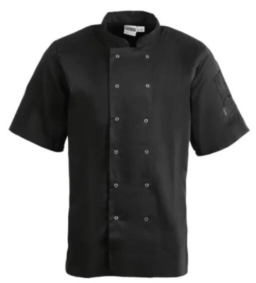 Unisex Kochjacke Kurzarm schwarz - XL, 4XL - Küche Arbeit Uniform Mantel Oberteil