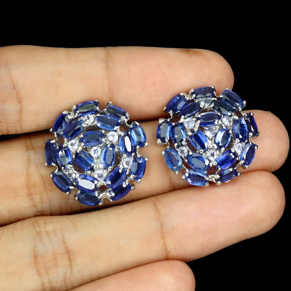 925 Sterling Silver Earrings Oval Kyanite Tanzanite Natural Gemstone Jewelry - Image 2 of 4