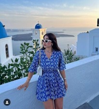 Zara Embroidered Shirt Mini Dress Size M Blue BNWT Bloggers Fav