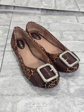Fossil Buckle Brown Giraffe Print Calf Hair Slip On Flat Shoe Size 6/7