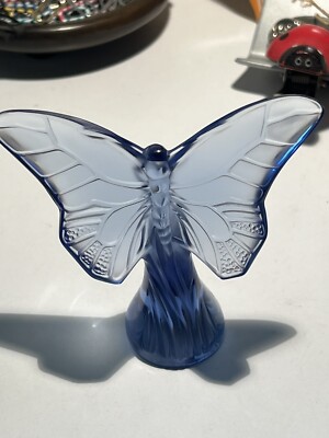 Lalique France Crystal Butterfly Rosee Papillion Figure Blue