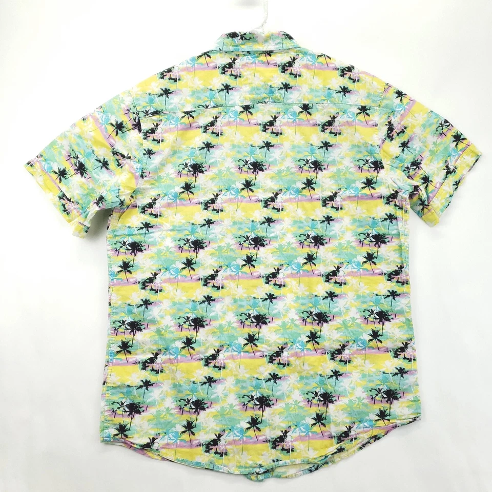 Coastal Hawaiian Shirt Mens Large Yellow Green Palm Tree 100% Cotton Button-Up - Image 2 of 4