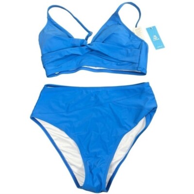 Cupshe Wrap Bralette Spliced High Waist Royal Blue Bikini Set