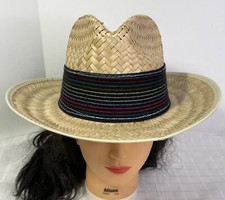 Straw Western Cowboy Hat Wide Black Trim