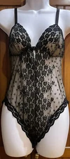 VTG GLYDONS HOLLYWOOD BODYSUIT TEDDY ONE PIECE SILKY Lingerie LACE MED EC RARE!
