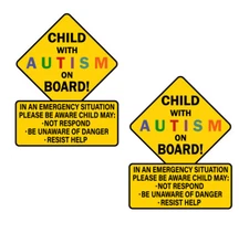 2-Pack Child with Autism On Board Vinyl Sticker Decal Autism Awareness Car Decal