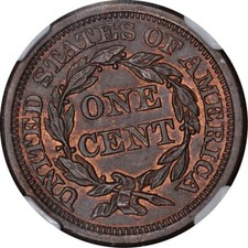 MS 64 Graded 1855 Year Braided Hair Large Cents (1839-1857) for