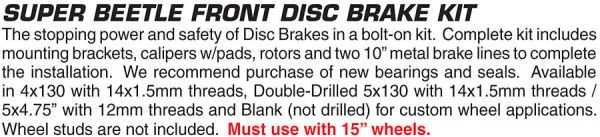 EMPI 22-2855 SUPER BEETLE 1971-79 FRONT DISC BRAKE KIT 4X130 PATTERN VW SUN BUG - Image 2 of 2