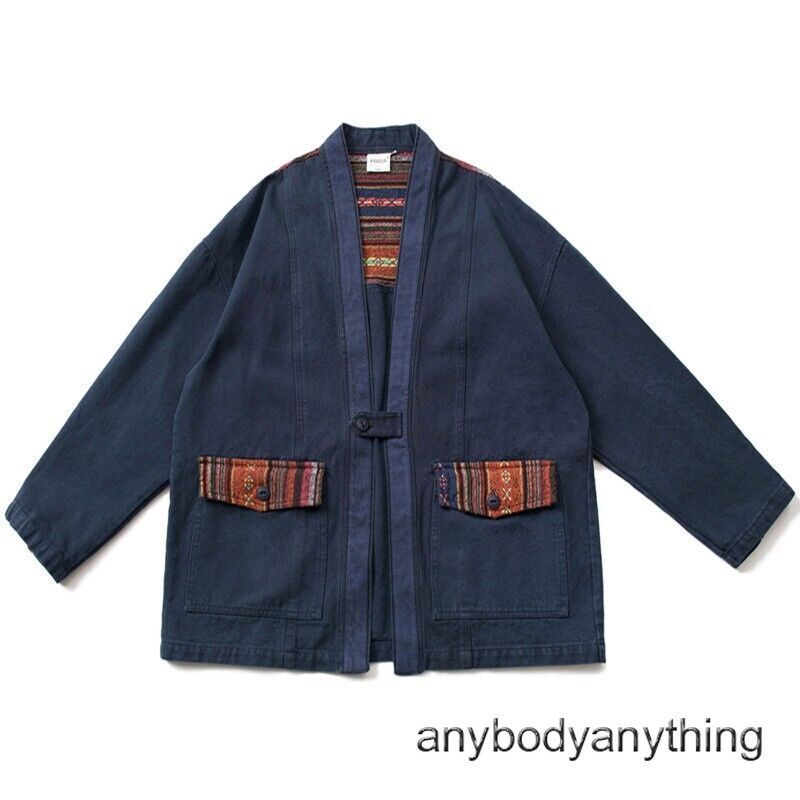 Cárdigan kimono retro para hombre chaqueta étnica japonesa abrigo de algodón retazos informal