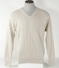 Izod V Neck Beige Cotton Knit Sweater Men's NWT