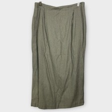 VTG Sz 16 Susan Bristol Maxi Pencil Skirt Neutral Plaid Check Wool Blend Cottage