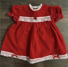 Vintage red velvet white lace dress baby girl 24 months Winter Christmas